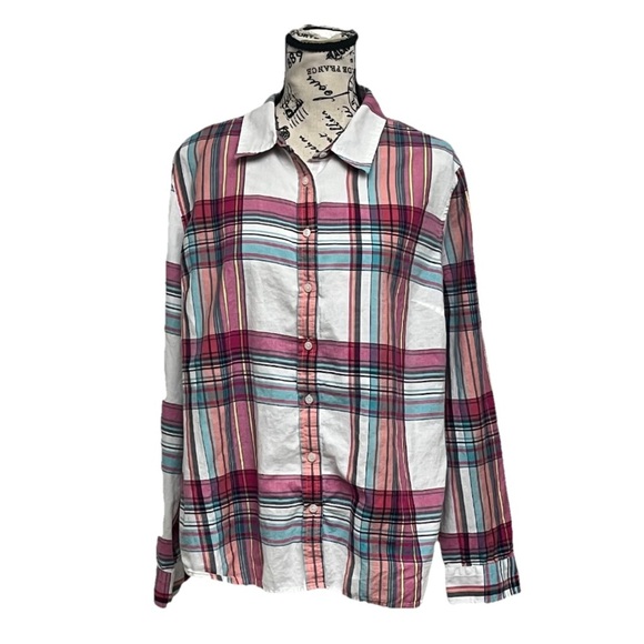 Talbots Plaid Button Down Shirt XLP Womens Preppy Casual fishermen Campshirt - Picture 1 of 8